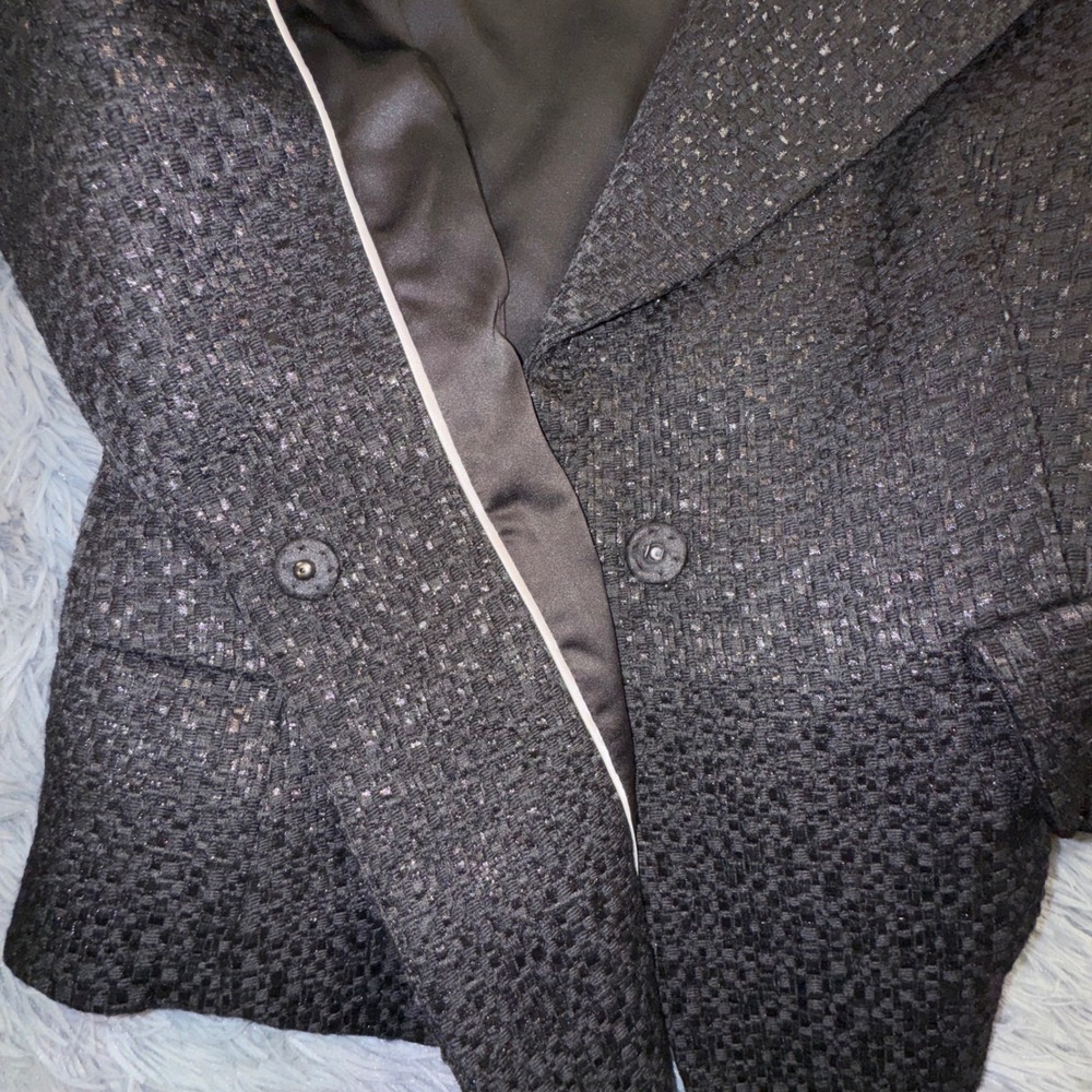 Lafayette 148 Blazer Women's 10 Black Sparkle Tweed Blazer‎ Shawl Collar Event - Picture 12 of 13